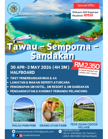 tawau semporna sandakan 4h3m half board